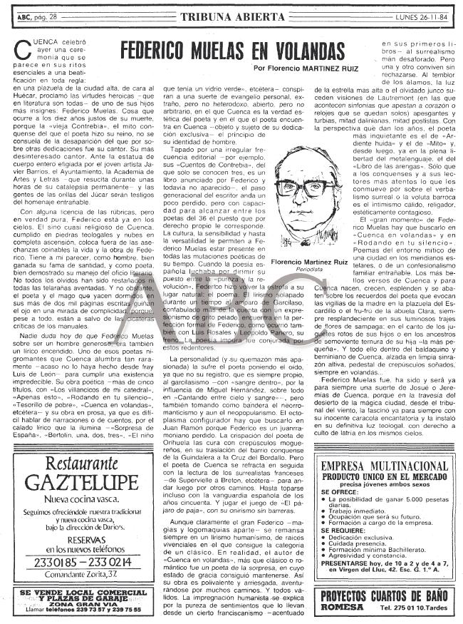Articulo de Florencio Martínez Ruiz en ABC sobre Federico Muelas